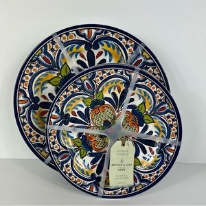 Artisan De Luxe Melamine Plates 4 Dinner 4 Salad Spanish Medallion Blue 8 Pc NEW